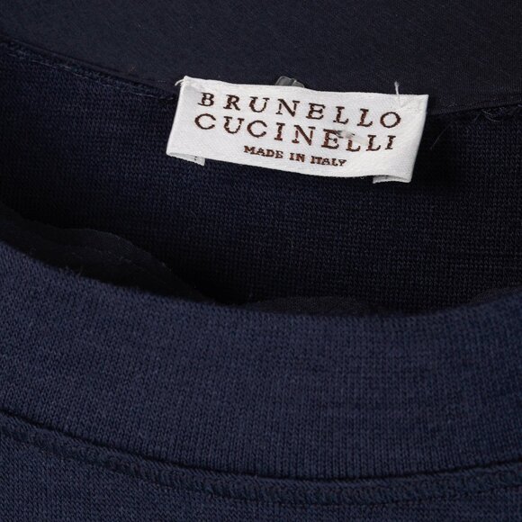 Brunello Cucinelli Navy Wool Ruched Long-Sleeve Bubble Hem Knit Dress - Picture 8 of 12
